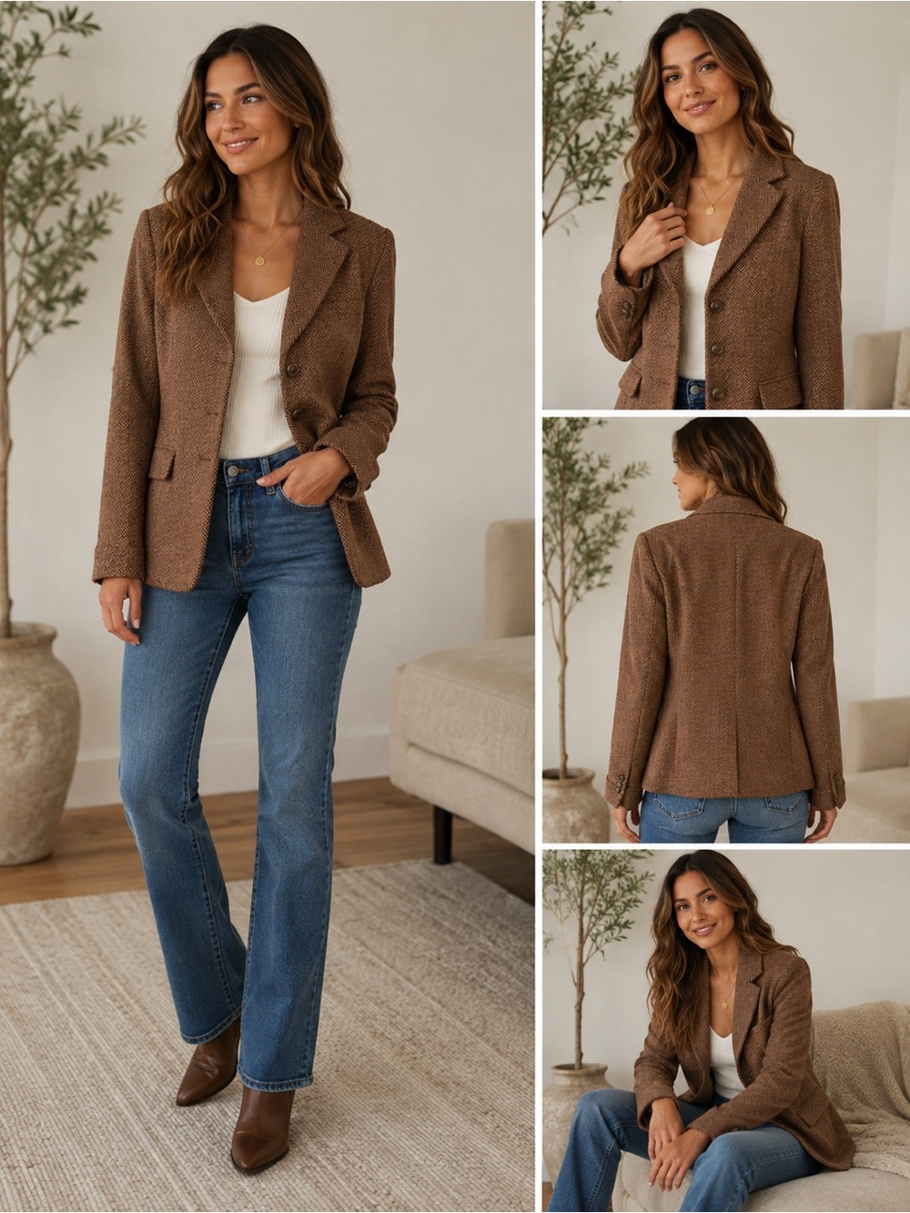 Ralph Lauren Brown Textured Tweed Blazer